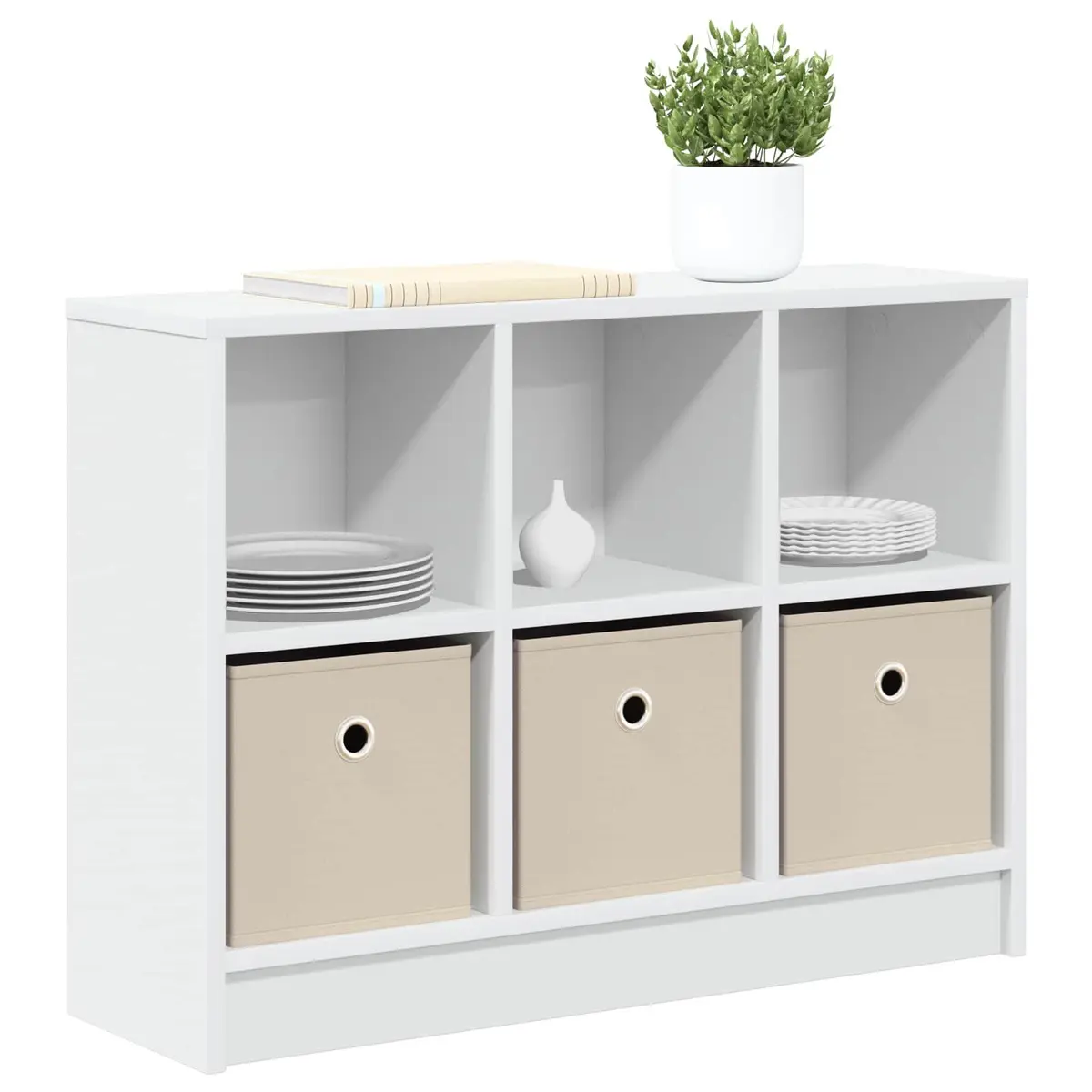 White Sideboard Storage Cabinet Modern Freestanding Engineered Wood Living Room