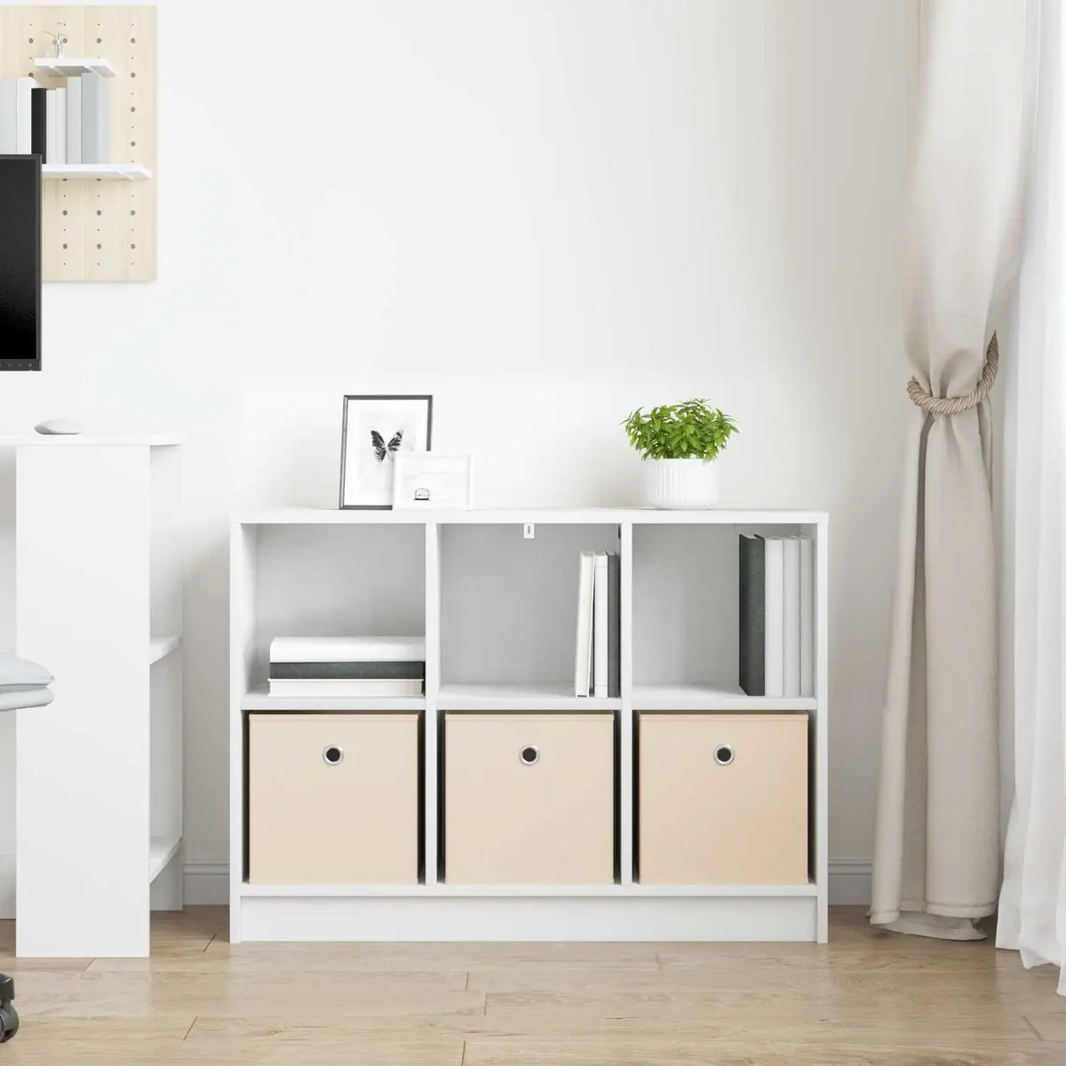 Sideboard White Freestanding Storage Cabinet with Drawer and Shelves for Living Room Hallway