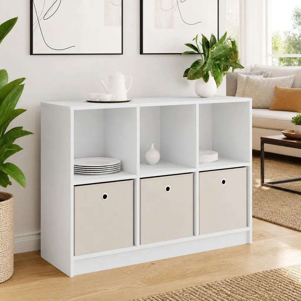White Sideboard Storage Cabinet Modern Living Room Buffet 102 x 32 x 73.5 cm Engineered Wood Recessed Handles
