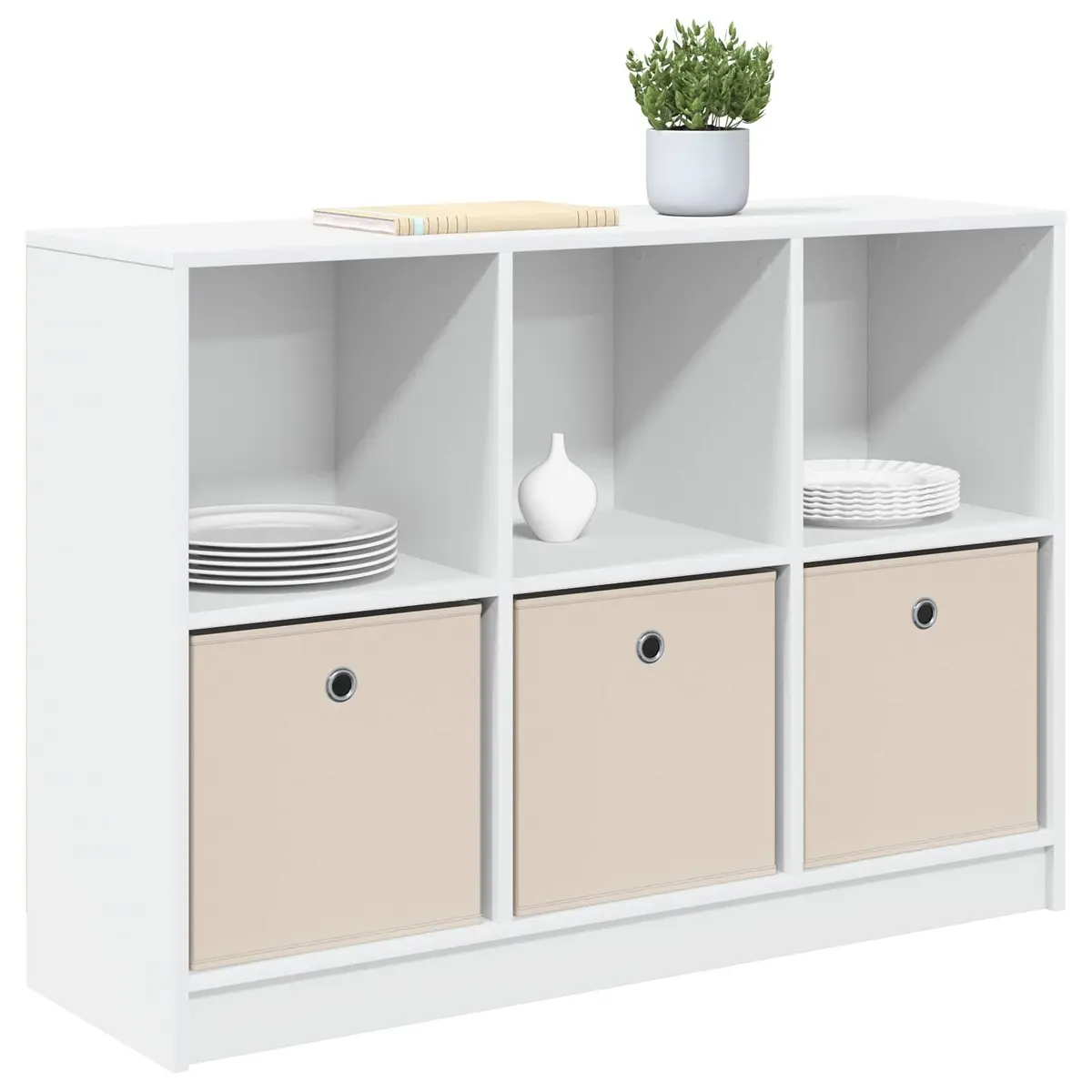 White Sideboard Storage Cabinet Modern Living Room Buffet 102 x 32 x 73.5 cm Engineered Wood Recessed Handles