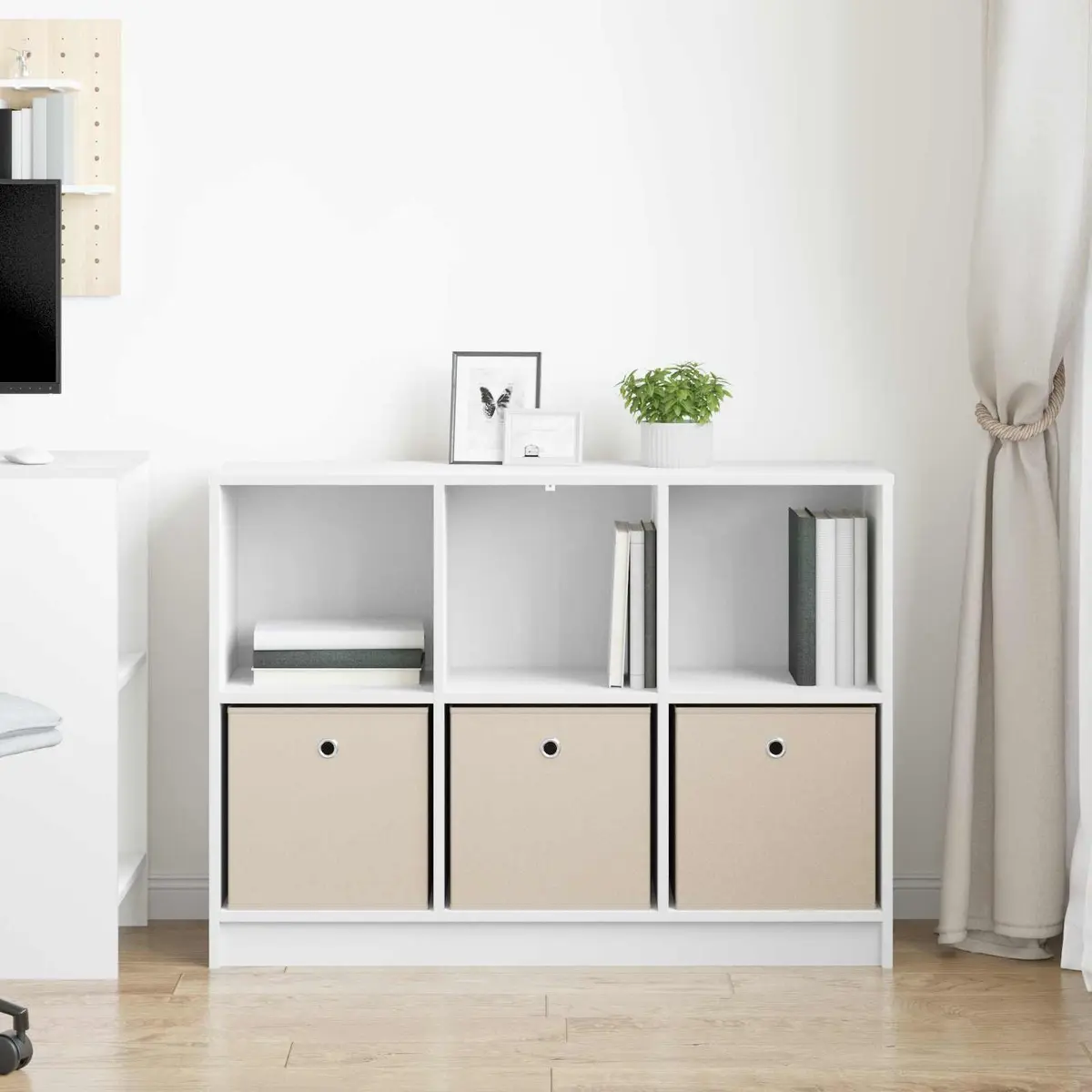 White Sideboard Storage Cabinet Modern Living Room Buffet 102 x 32 x 73.5 cm Engineered Wood Recessed Handles