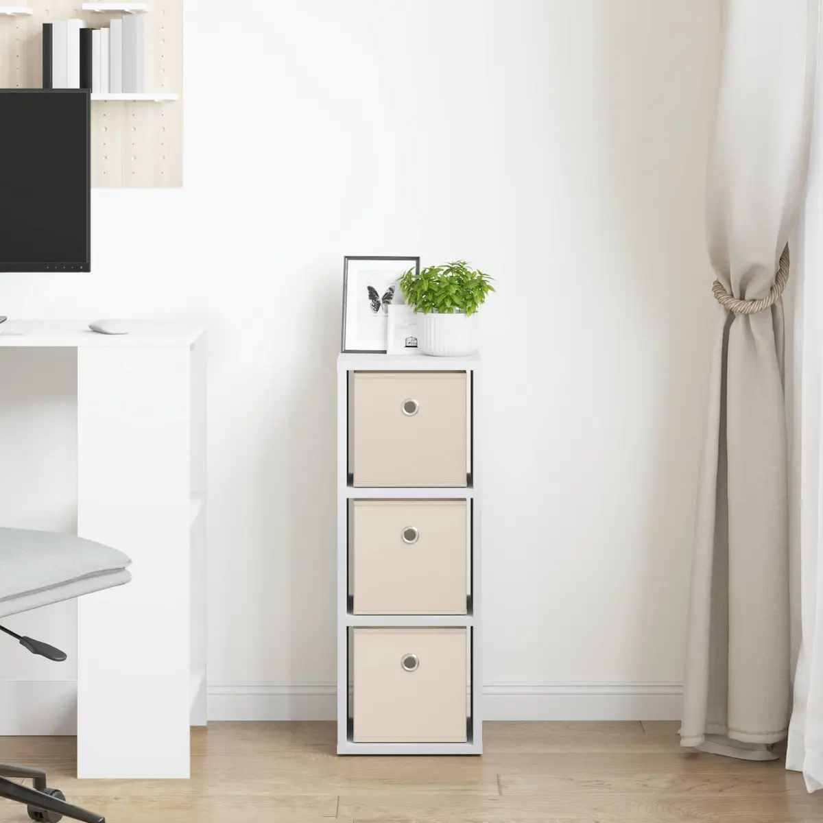 Sideboard White 25.5 x 22 x 69.5 cm Modern Storage Cabinet with Drawer and Shelves for Living Room Furniture