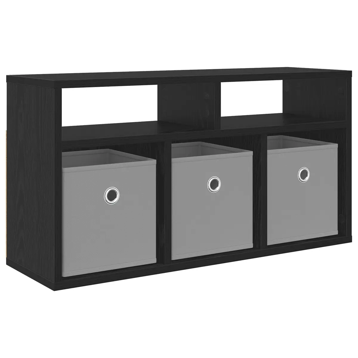 Lowboard TV Unit with Drawer Black Oak Modern Storage Furniture Living Room