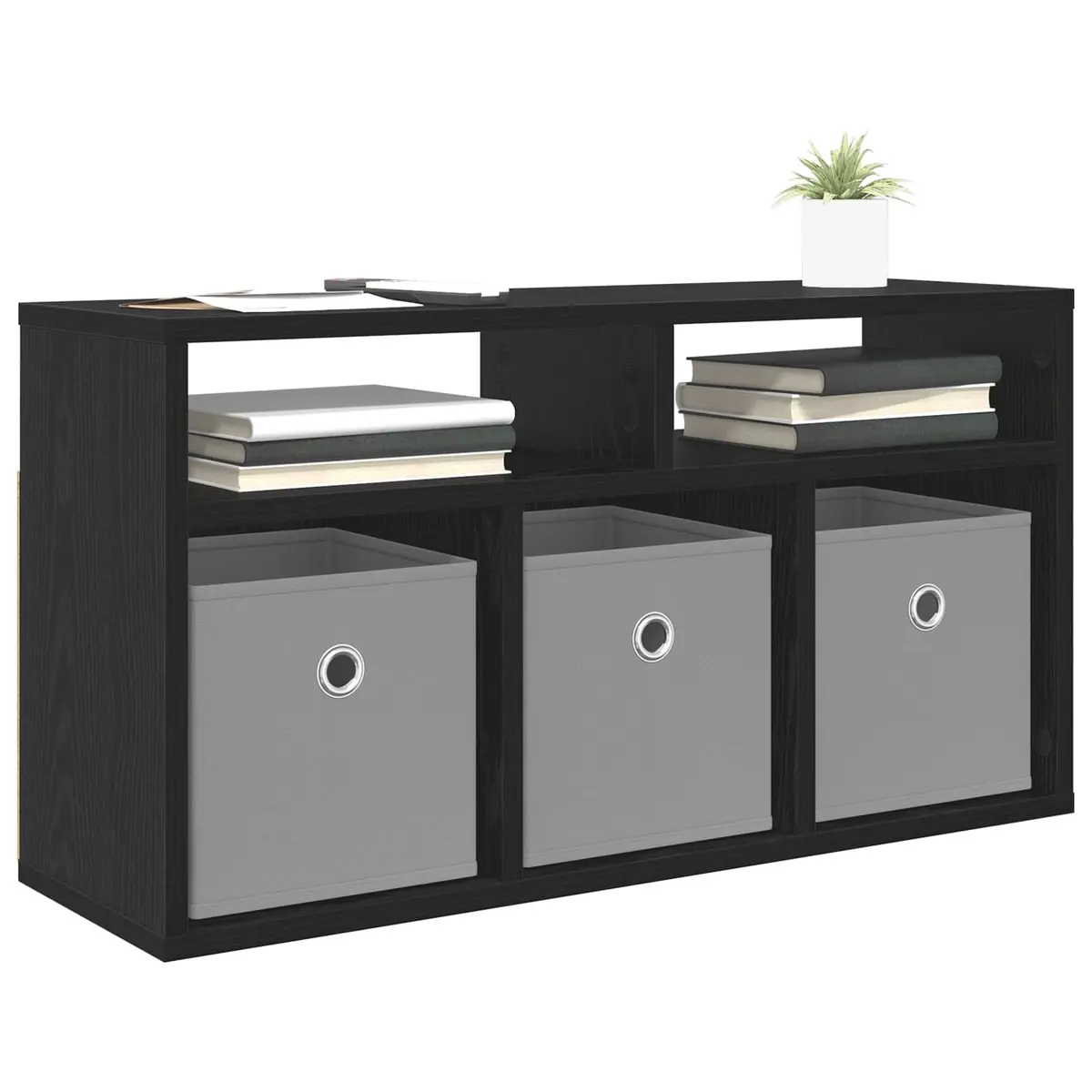 Lowboard TV Unit with Drawer Black Oak Modern Storage Furniture Living Room