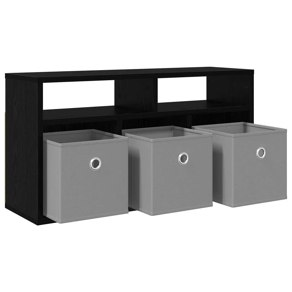 Lowboard TV Unit with Drawer Black Oak Modern Storage Furniture Living Room