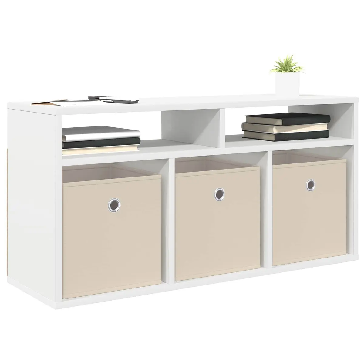 White Lowboard TV Unit with Drawer Modern Living Room Storage Organizer