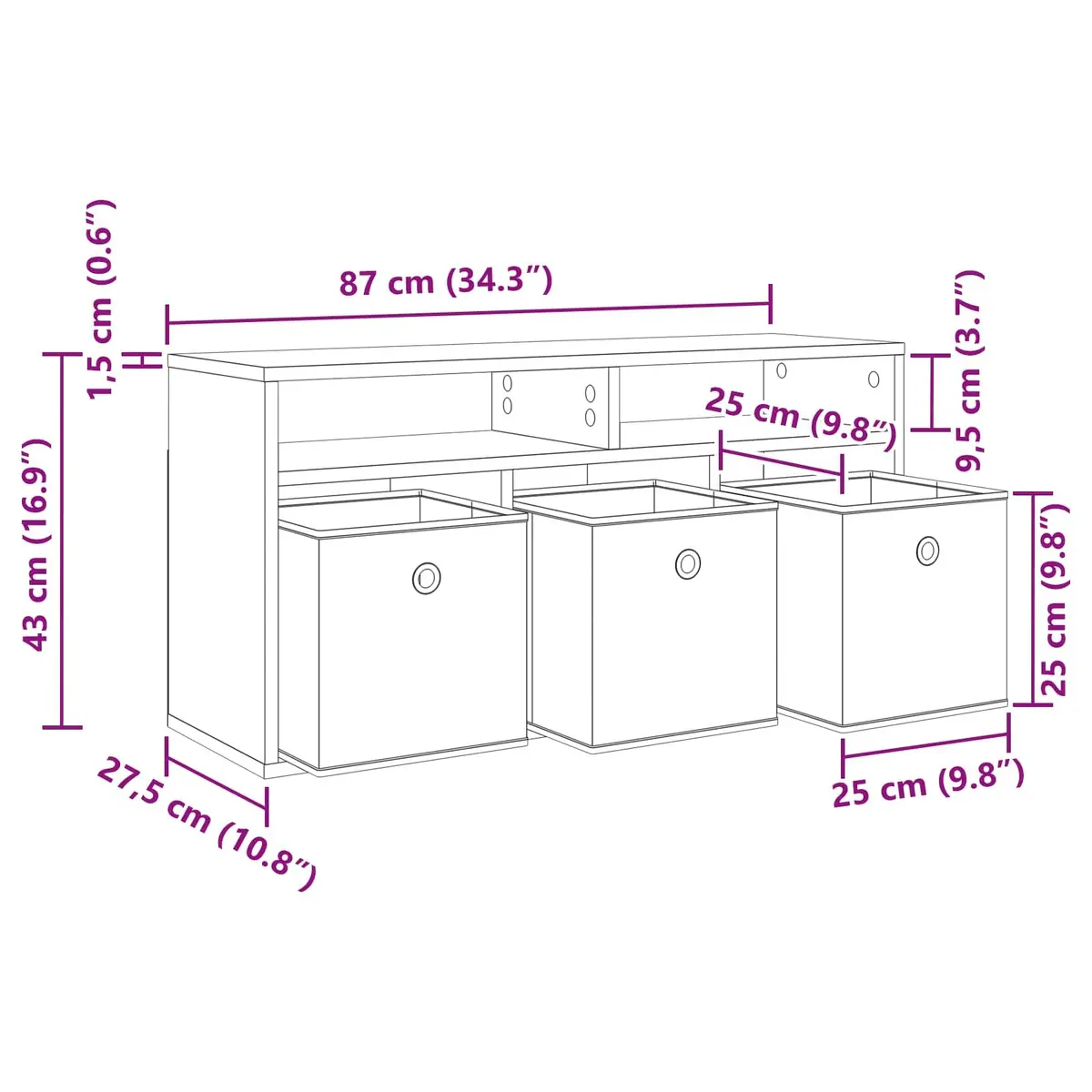 Modern Lowboard TV Unit with Drawer Black Oak Living Room Storage Cabinet 87cm