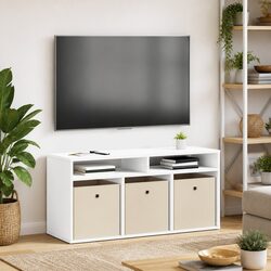 Concise White Lowboard TV Unit with Ample Storage