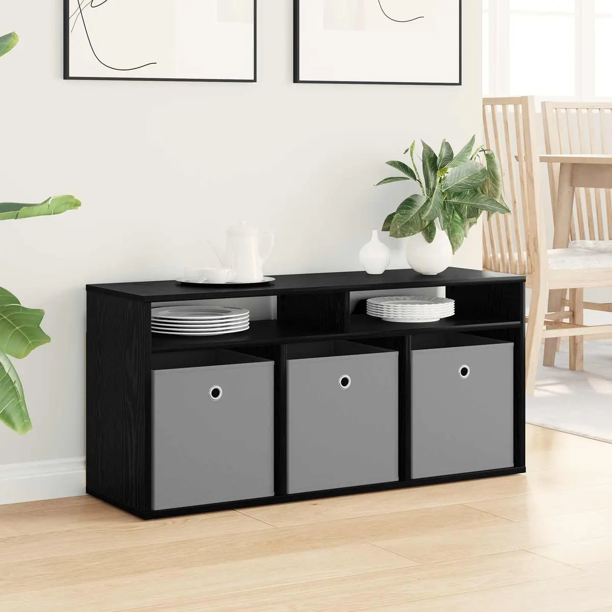 TV Lowboard Black Oak 102x32x48.5cm Modern Storage Unit with Drawer