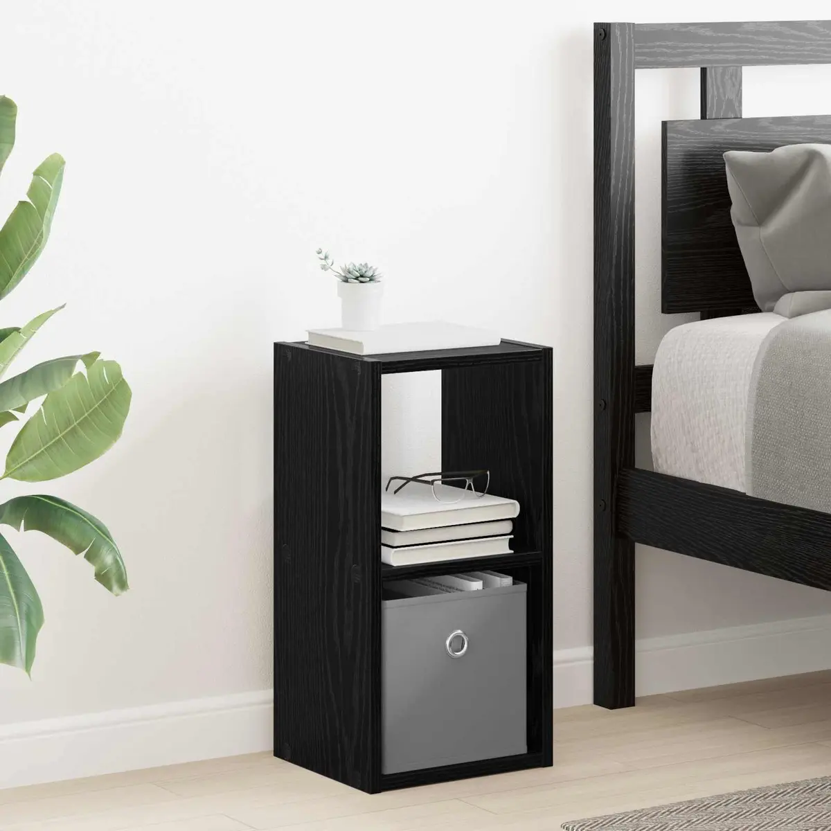 Bedside Table with Drawer Black Modern Bedroom Nightstand Storage 25.5 x 22 x