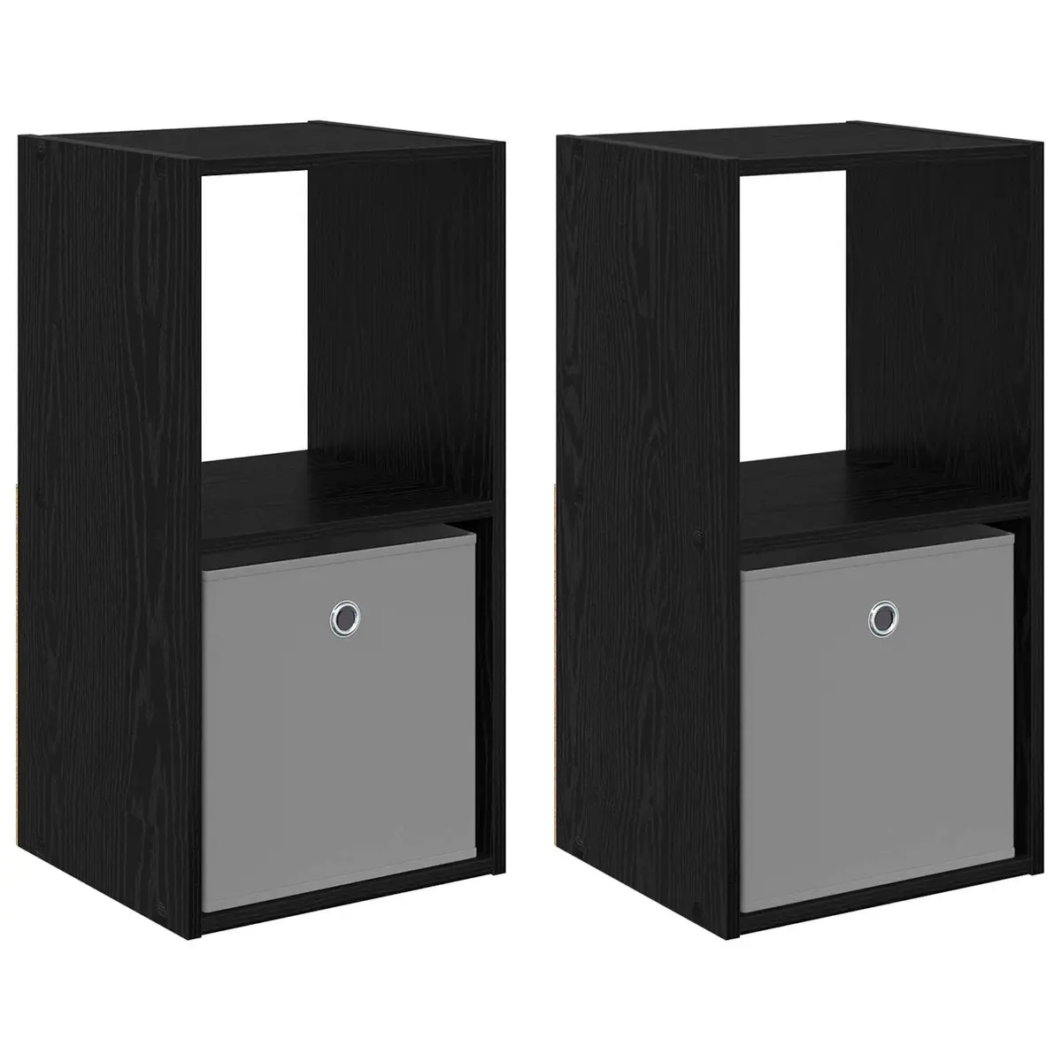 Bedside Table Black 2 Pieces Engineered Wood Storage Drawers
