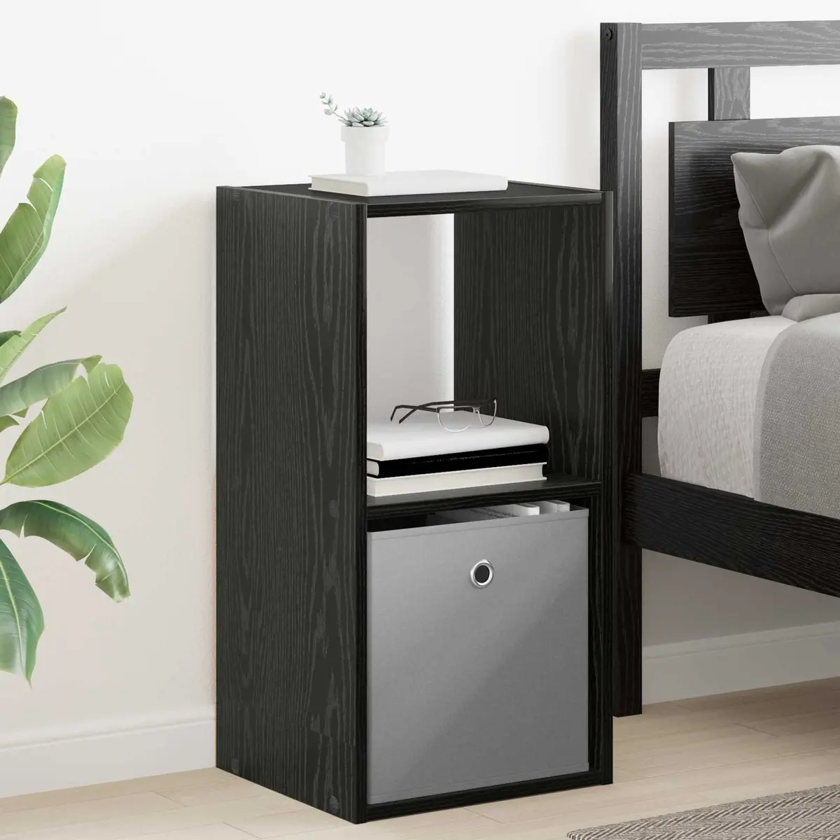 Bedside Table Black 2 Pieces Engineered Wood Storage Drawers