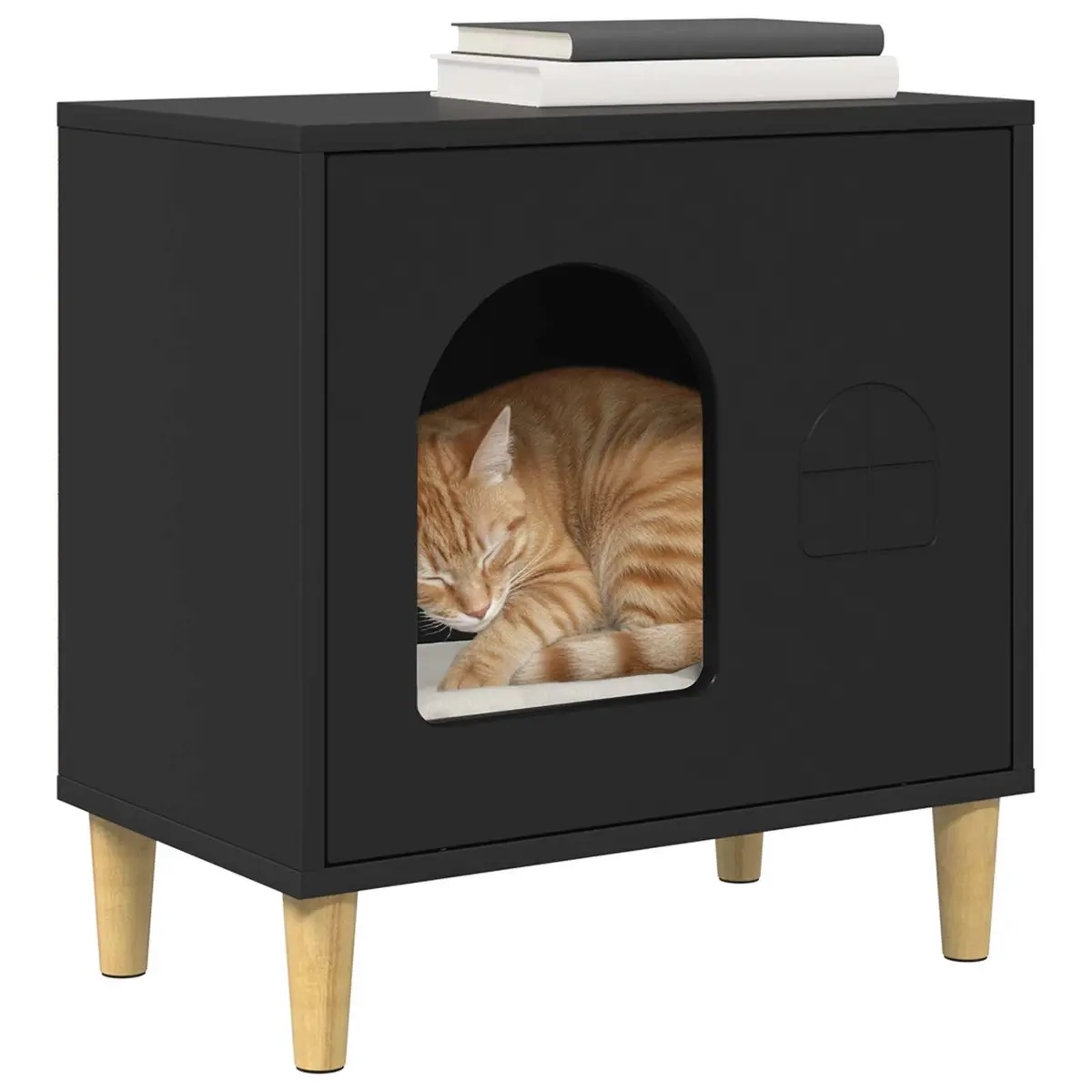 Cat House Black Modern Indoor Pet Furniture Engineered Wood 51 x 30 x 52 cm