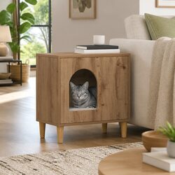 Cat House Modern Indoor Pet Furniture Brown Engineered Wood Hideout Retreat