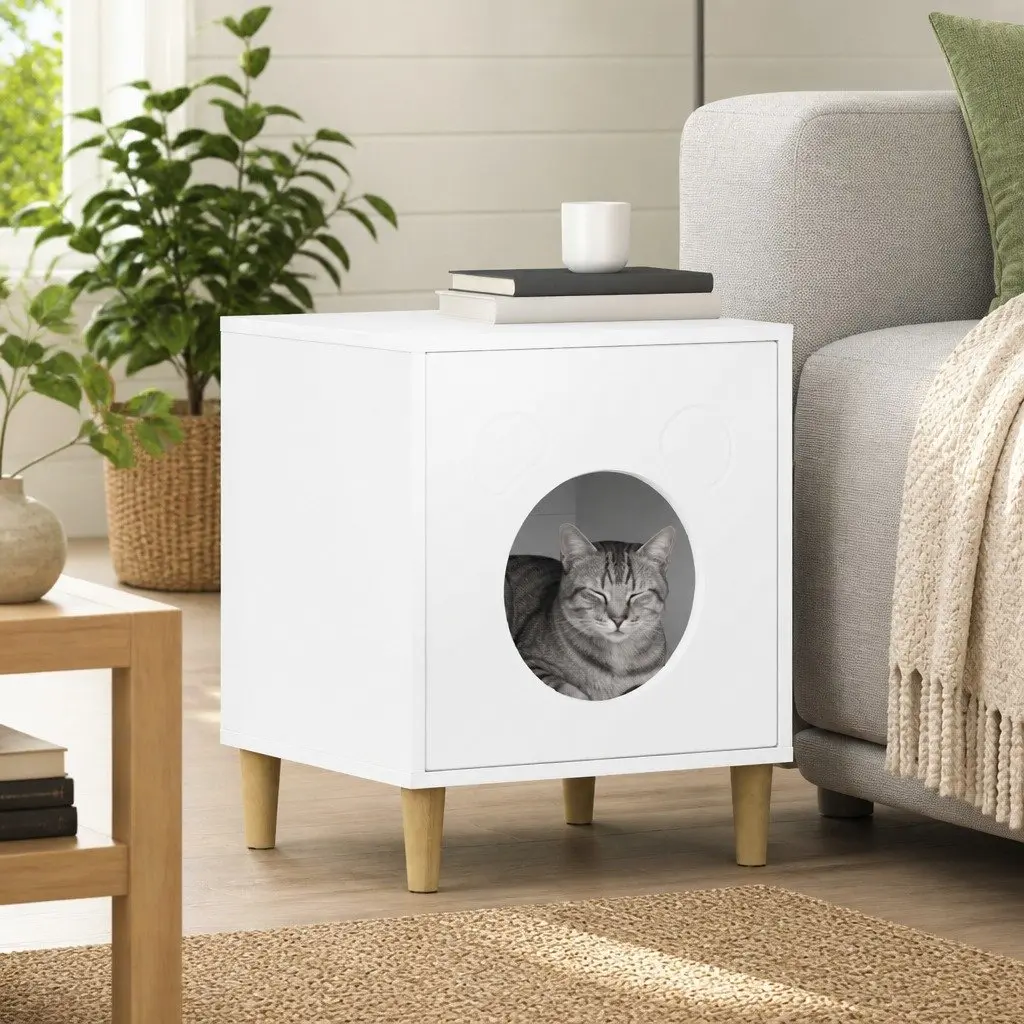 Cat House White Rectangular Engineered Wood Indoor Furniture