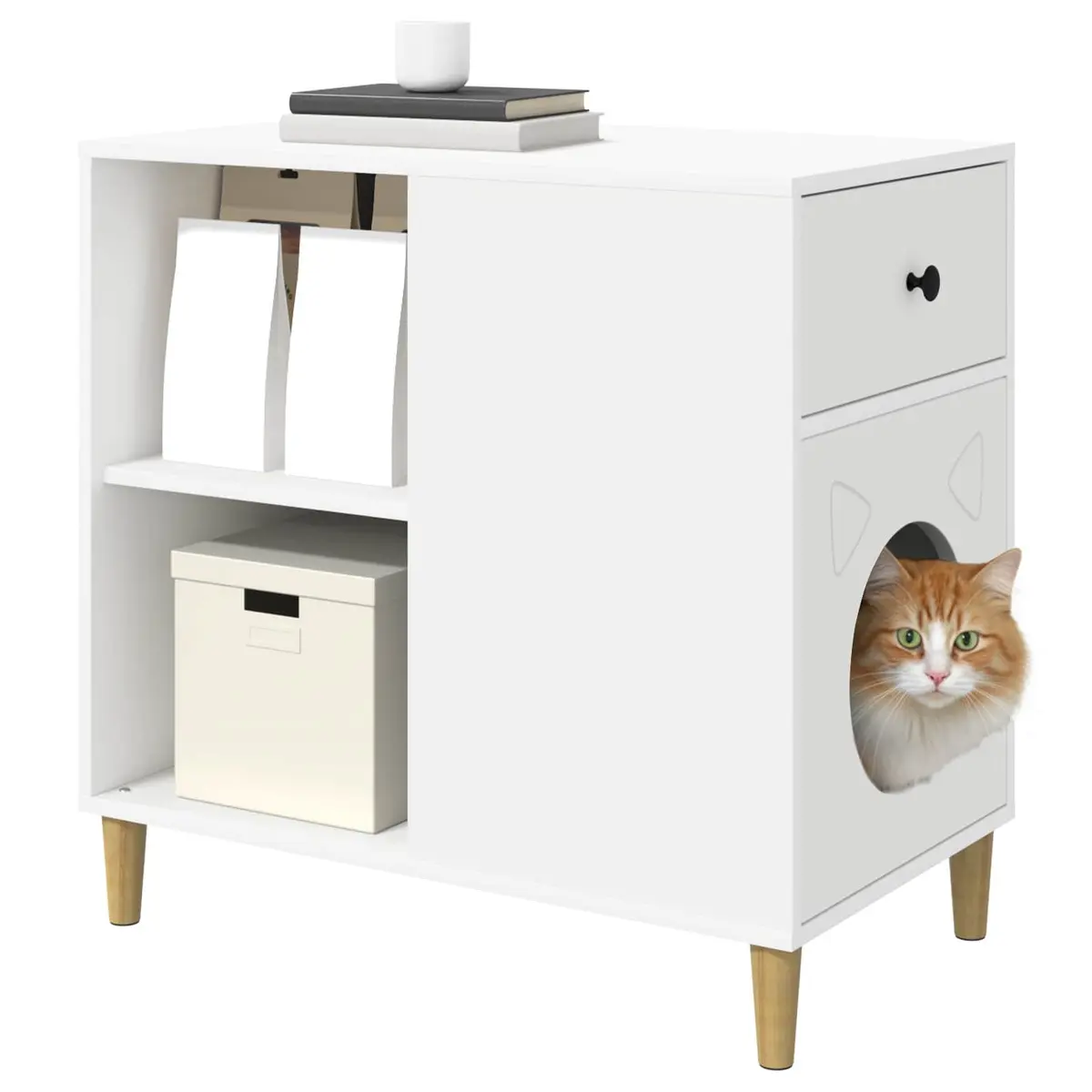 Cat House White Indoor Furniture Engineered Wood Hideaway Shelter