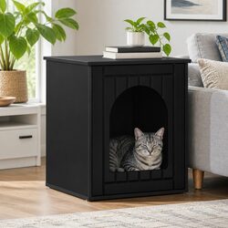 Compact and Stylish Black Cat House for Indoor Use