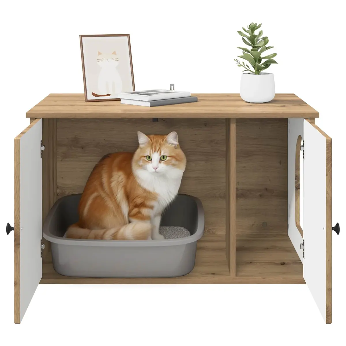 Cat House Brown Engineered Wood 85x55x50cm Modern Hideout Indoor Pet Furniture