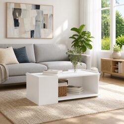 Concise Modern White Coffee Table with Storage