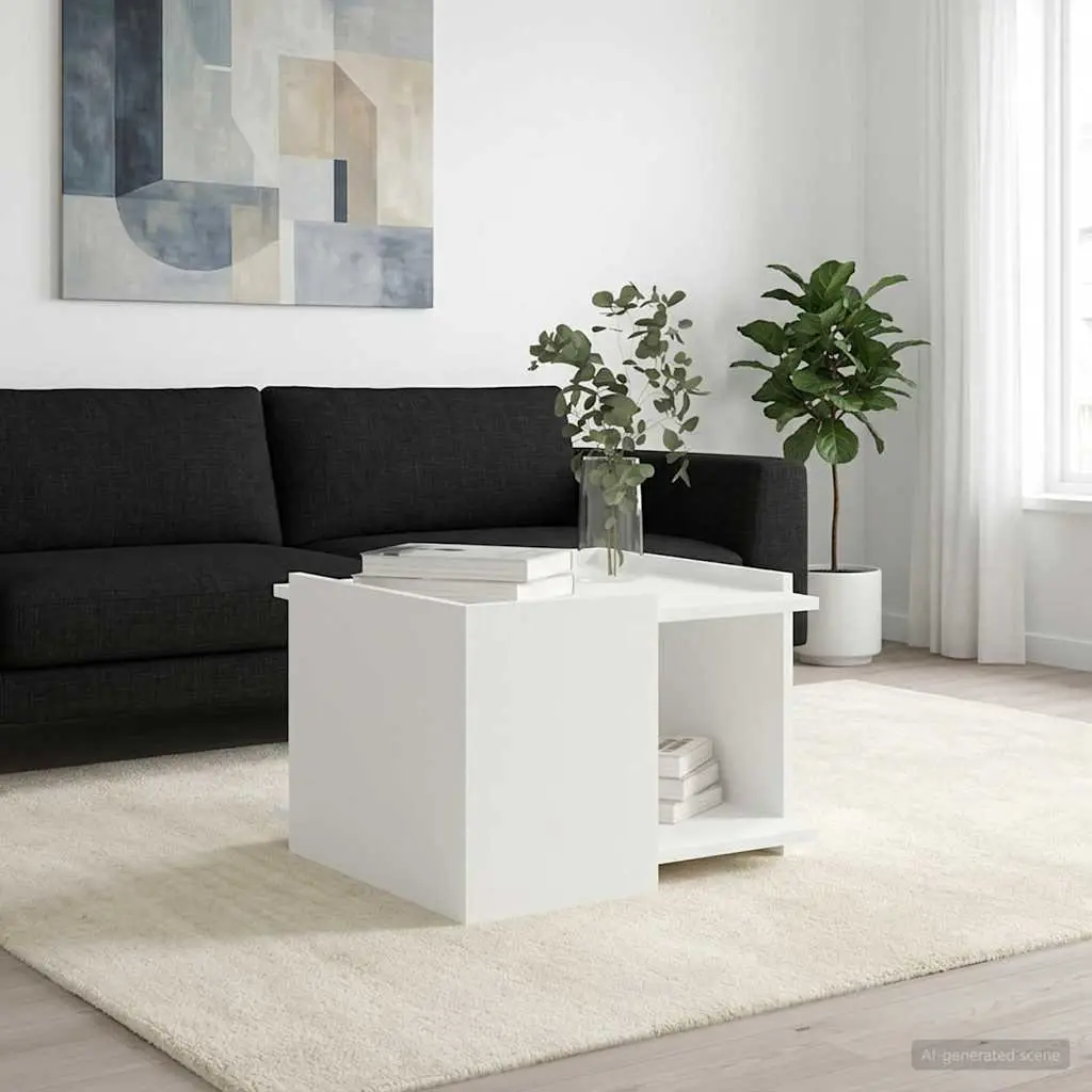 Coffee Table White 50.5 x 50 x 33 cm Modern Storage Lounge Living Room Furniture