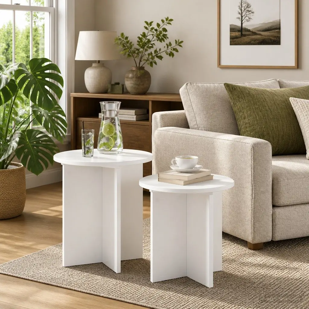 Side Table Set 2 Piece Engineered Wood Nesting Tables Living Room Bedroom Accent