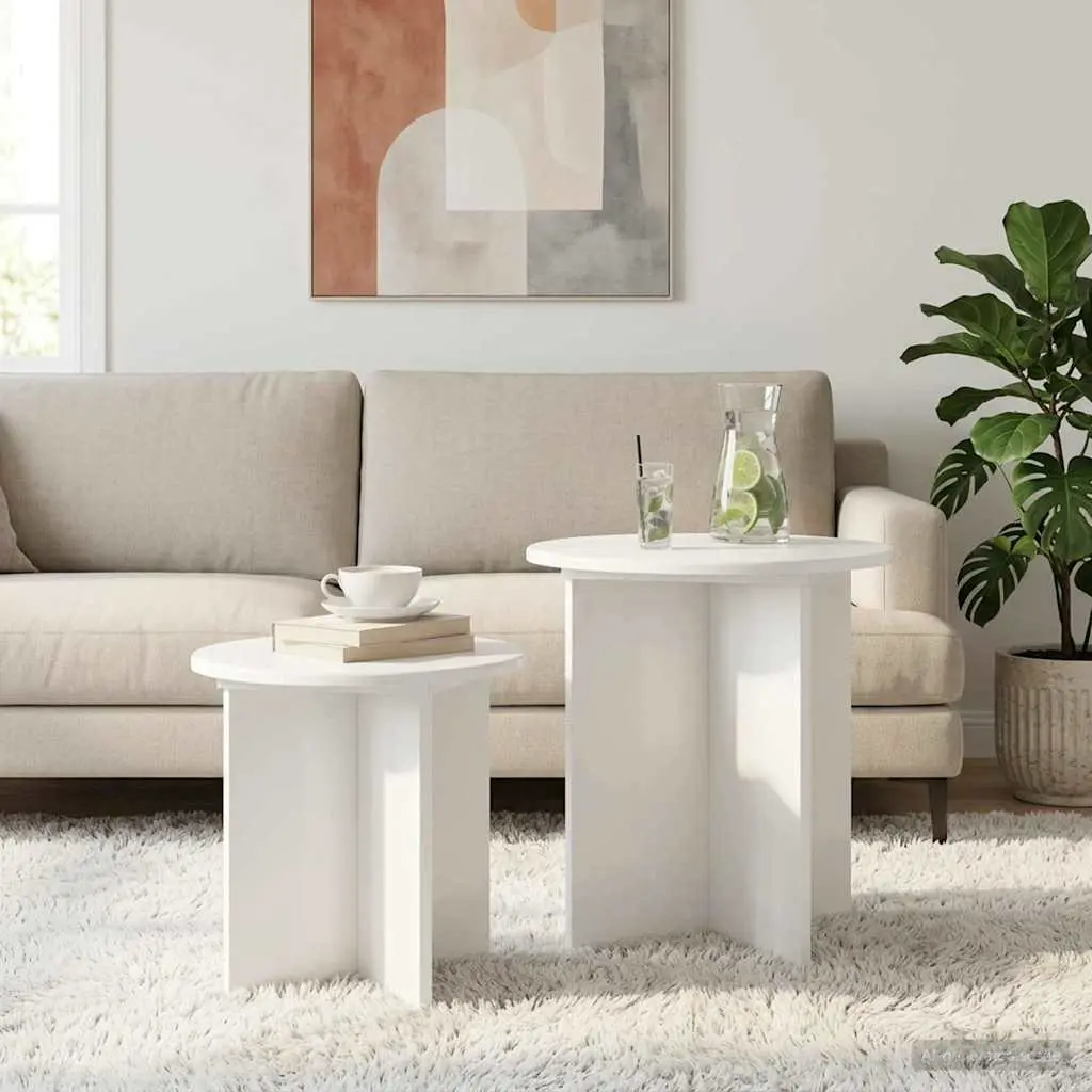 Side Table Set 2 Piece Engineered Wood Nesting Tables Living Room Bedroom Accent