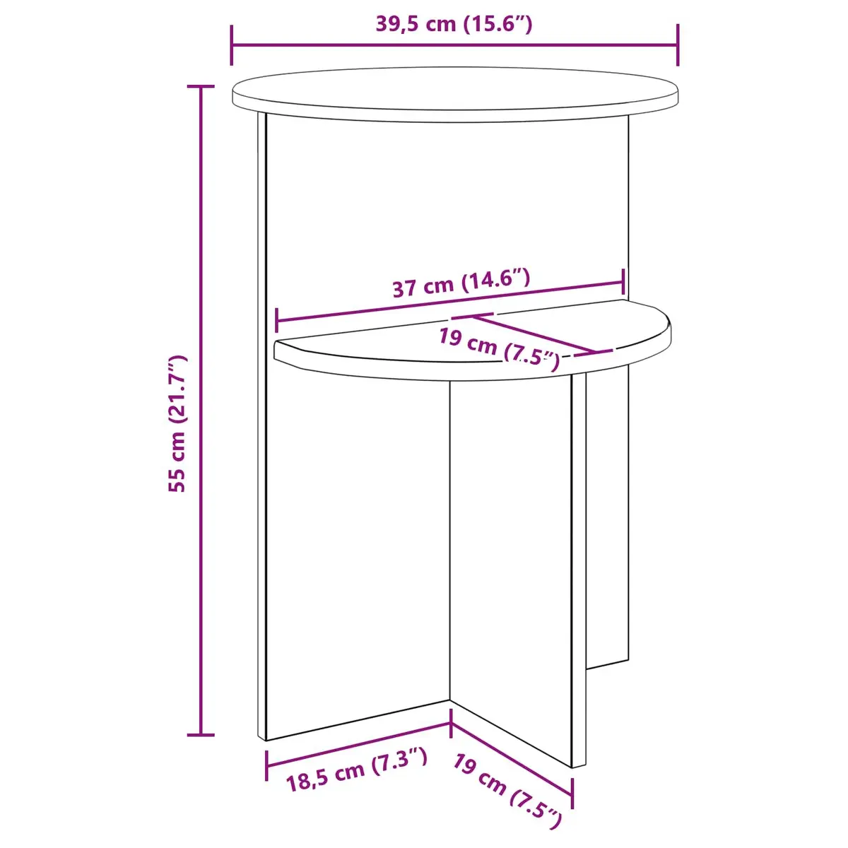 Side Table with Storage Round White Modern Accent Engineered Wood End Table