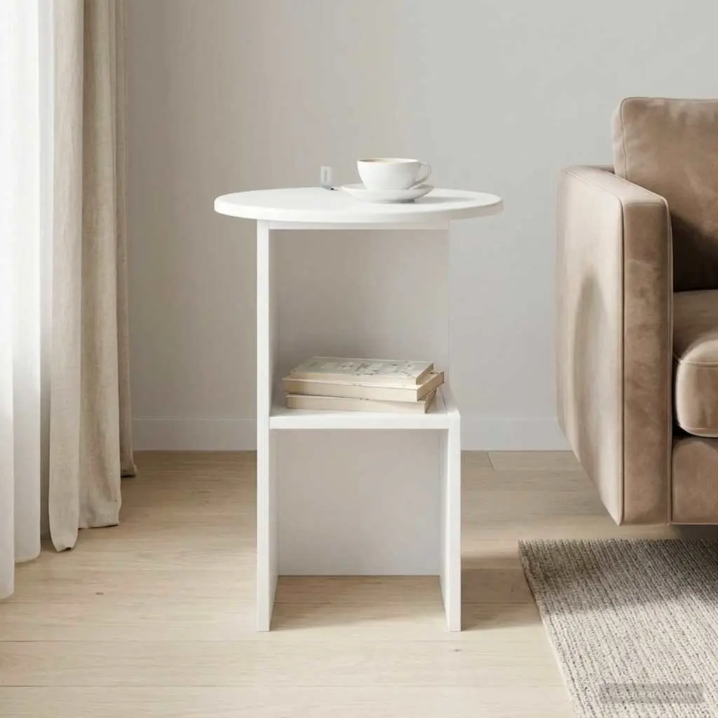 Side Table White Modern Accent Coffee Table Engineered Wood Living Room Bedroom