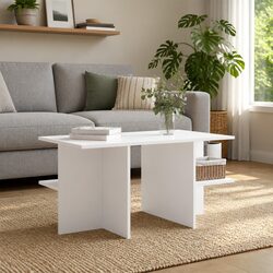 Compact and Confident White Coffee Table with Open Shelves