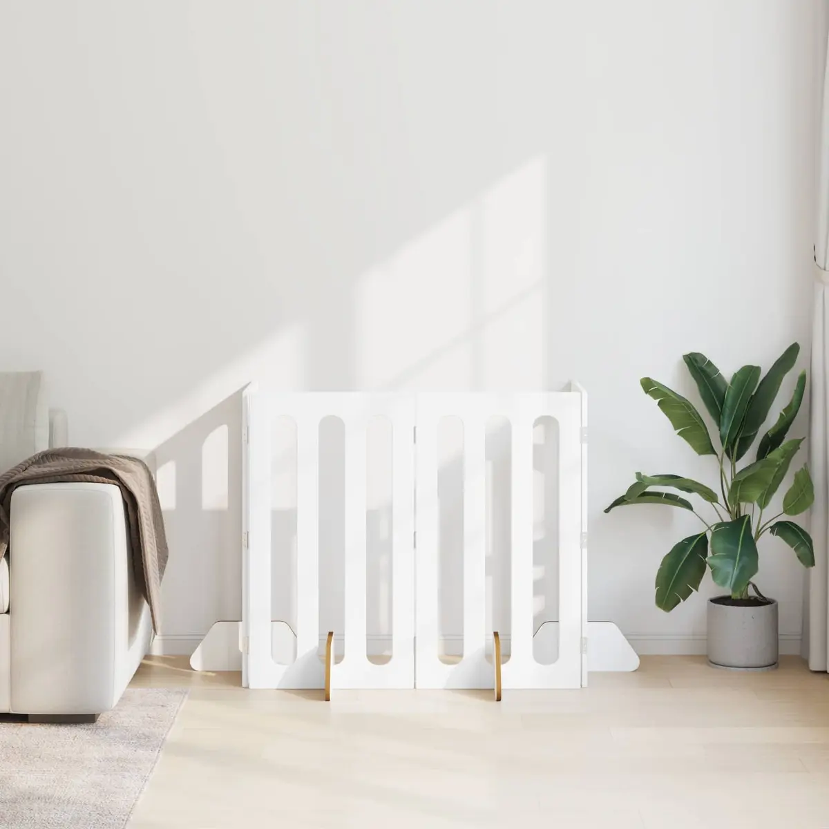 Folding Pet Fence White 4 Panels Foldable Dog Barrier Indoor Room Divider Gate