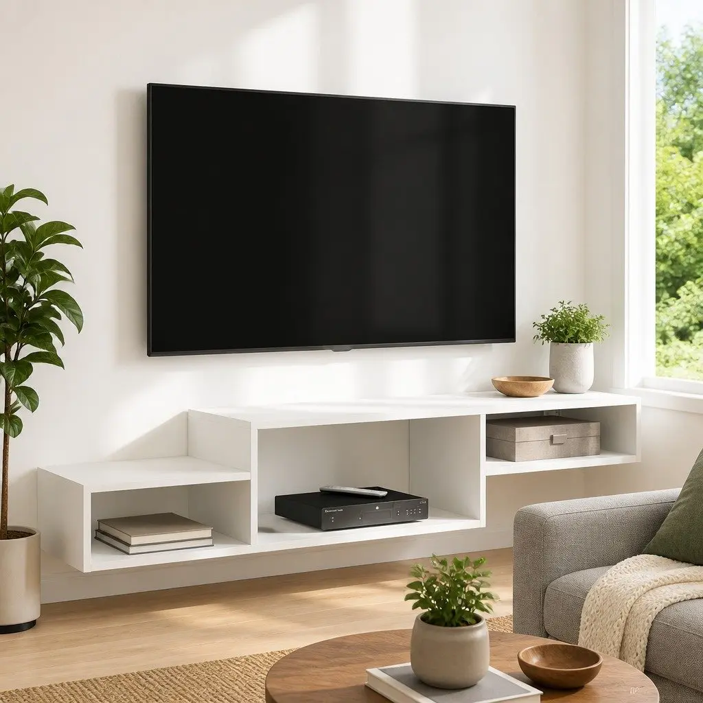 White Wall-Mounted TV Cabinet for Media Storage