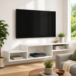 Wall-Mounted TV Cabinet Modern Storage Shelving Unit Living Room White 150cm