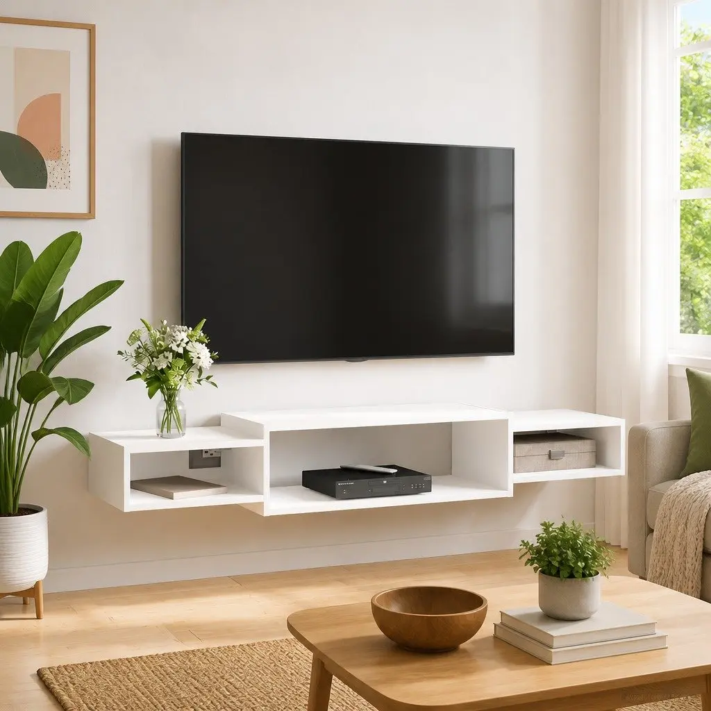 White Floating TV Cabinet 140x28x21cm