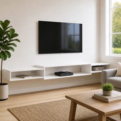 Wall-Mounted TV Cabinet White Shelving Unit Open Storage Wall Shelf 220x28x21cm