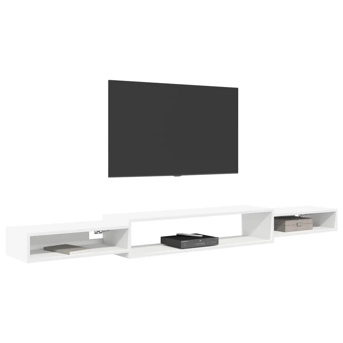 Wall-Mounted TV Cabinet White 220x28x21cm Open Storage Shelving Unit