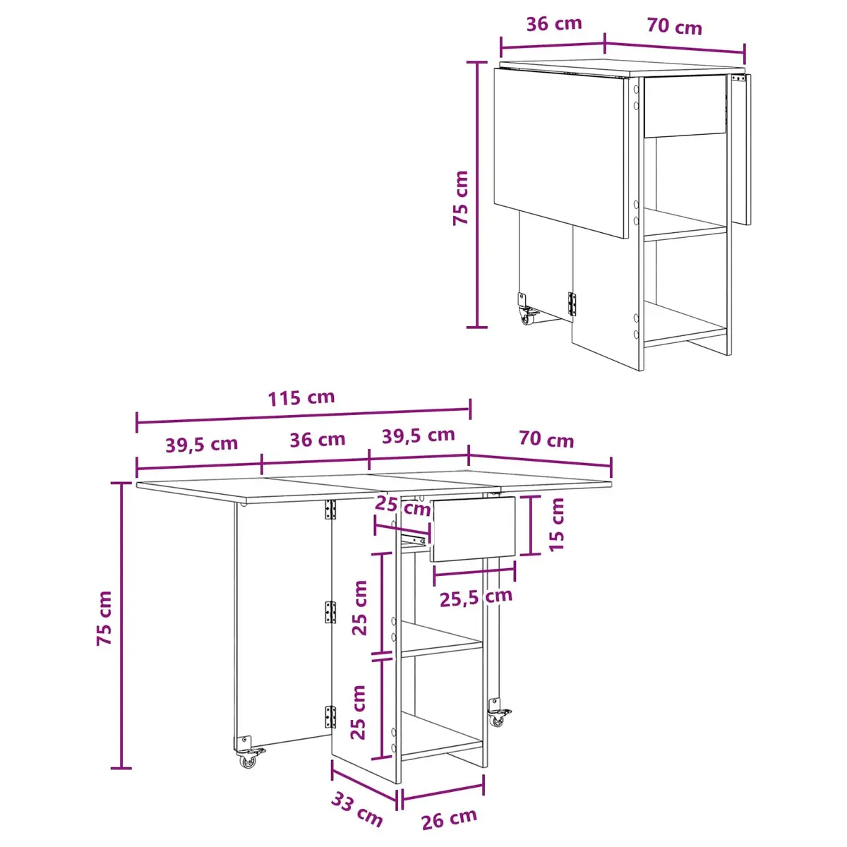 Dining Table 115 x 70 x 75 cm Engineered Wood White Kitchen Folding Tabletop
