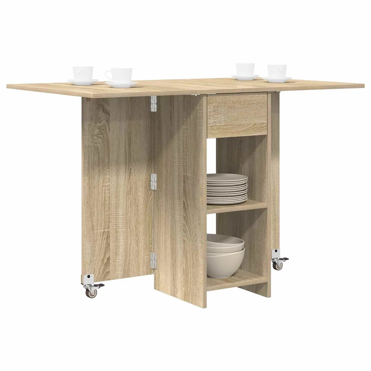 Dining Table Sonoma Oak 115x70x75cm Folding Top Storage Shelves