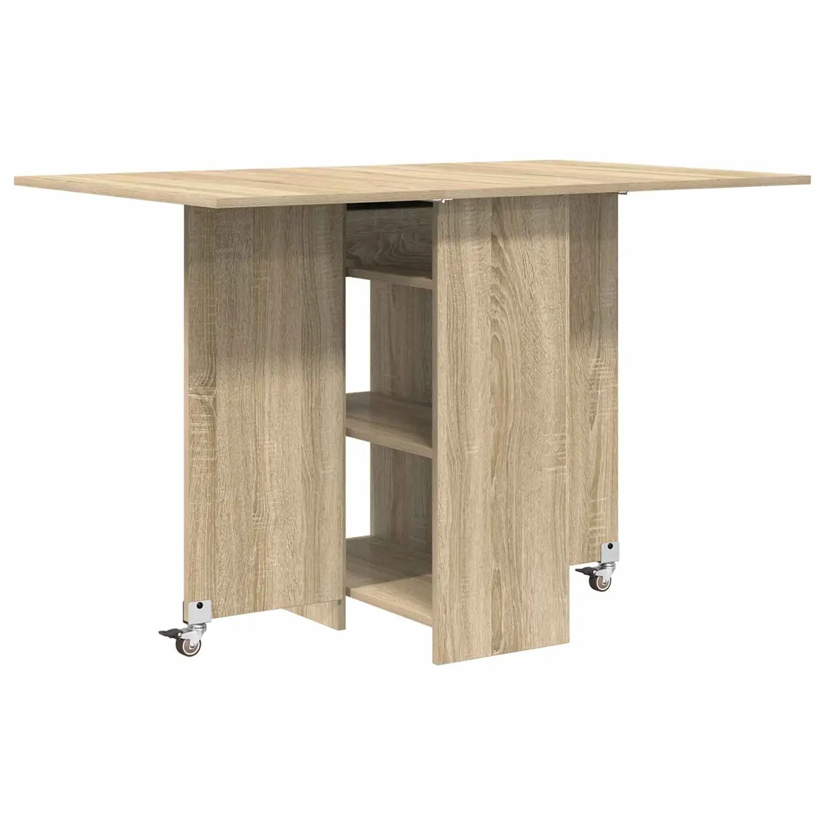 Dining Table Sonoma Oak 115x70x75cm Folding Top Storage Shelves
