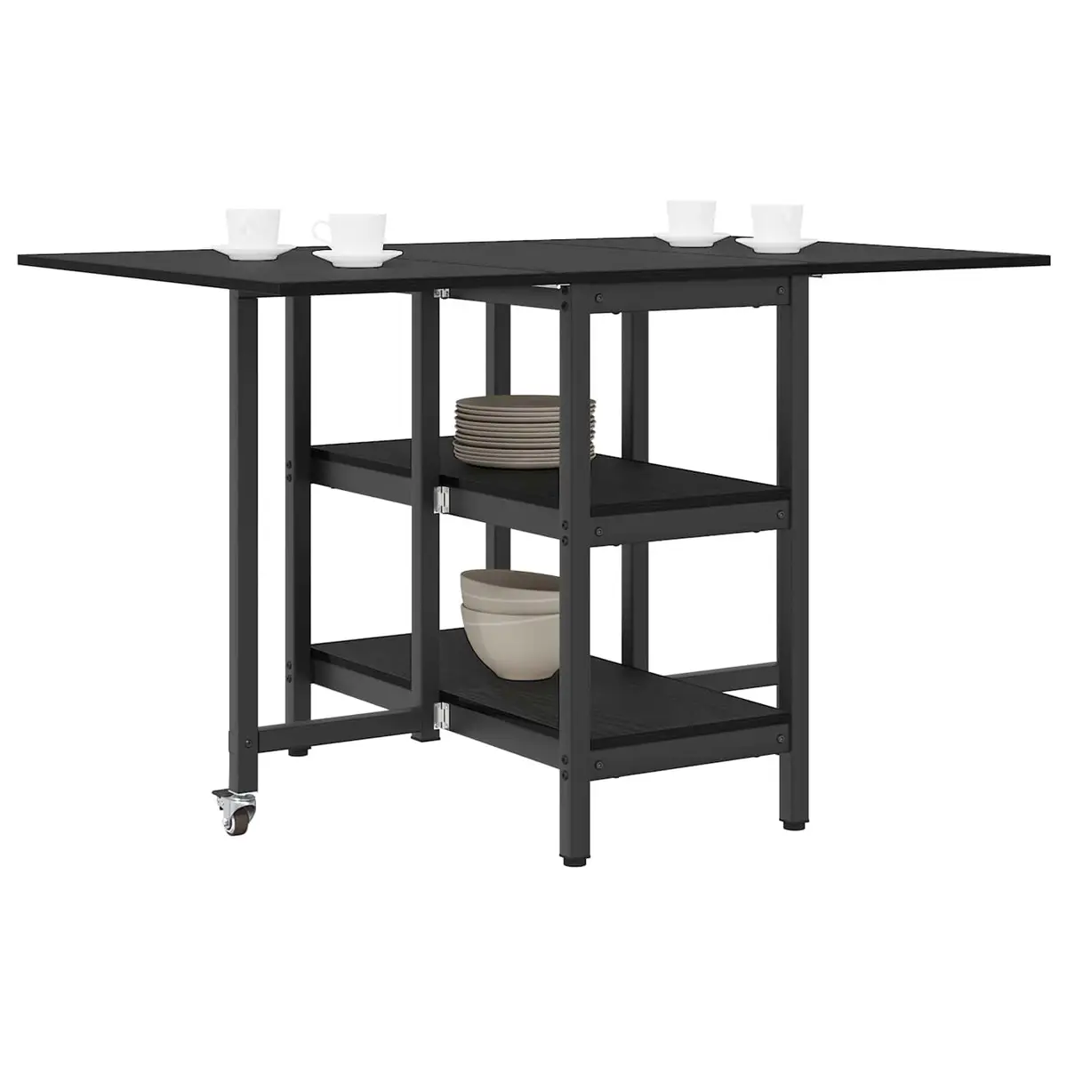 Dining Table Black Oak 122x80x76.5cm Engineered Wood Rectangle with Storage Shelves