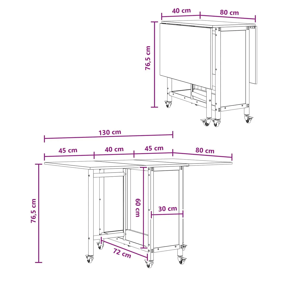 Folding Dining Table Black Engineered Wood Smooth Surface Six Lockable Wheels Lower Storage Shelf