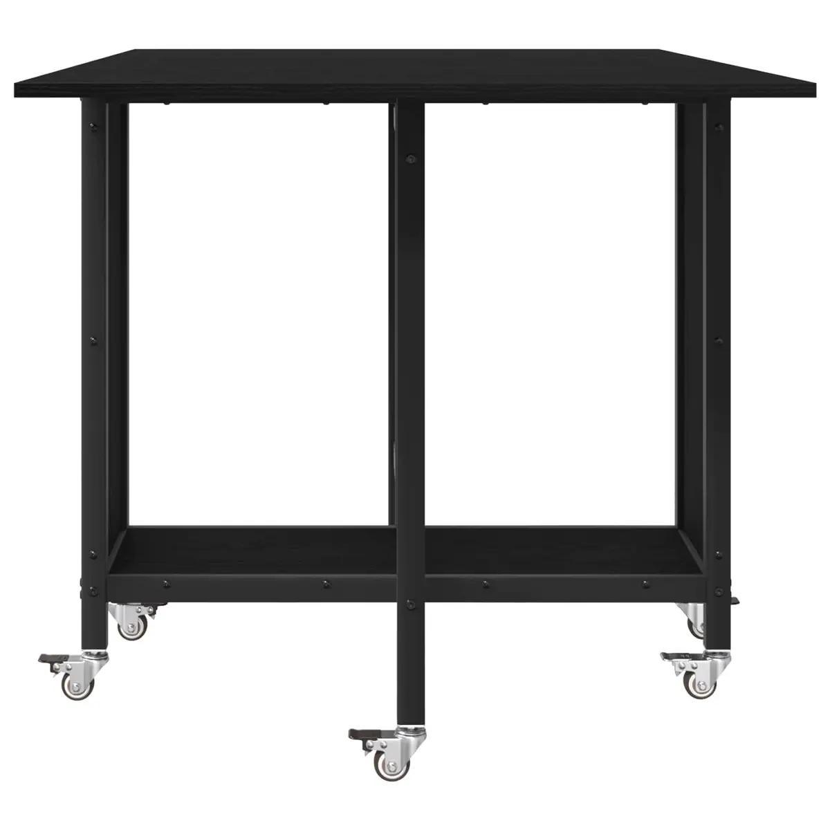 Folding Dining Table Black Engineered Wood Smooth Surface Six Lockable Wheels Lower Storage Shelf