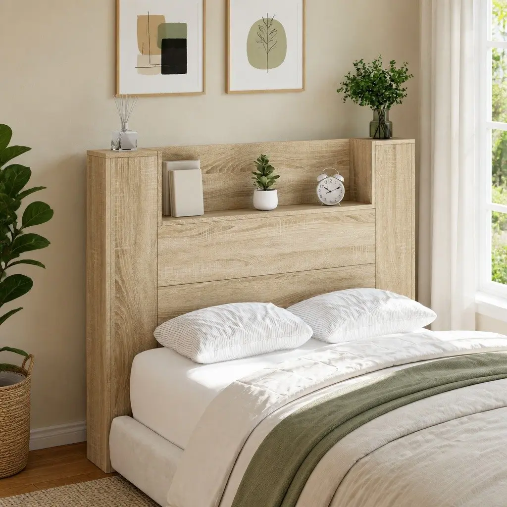Wall-Mounted Headboard Cabinet with LED Lighting