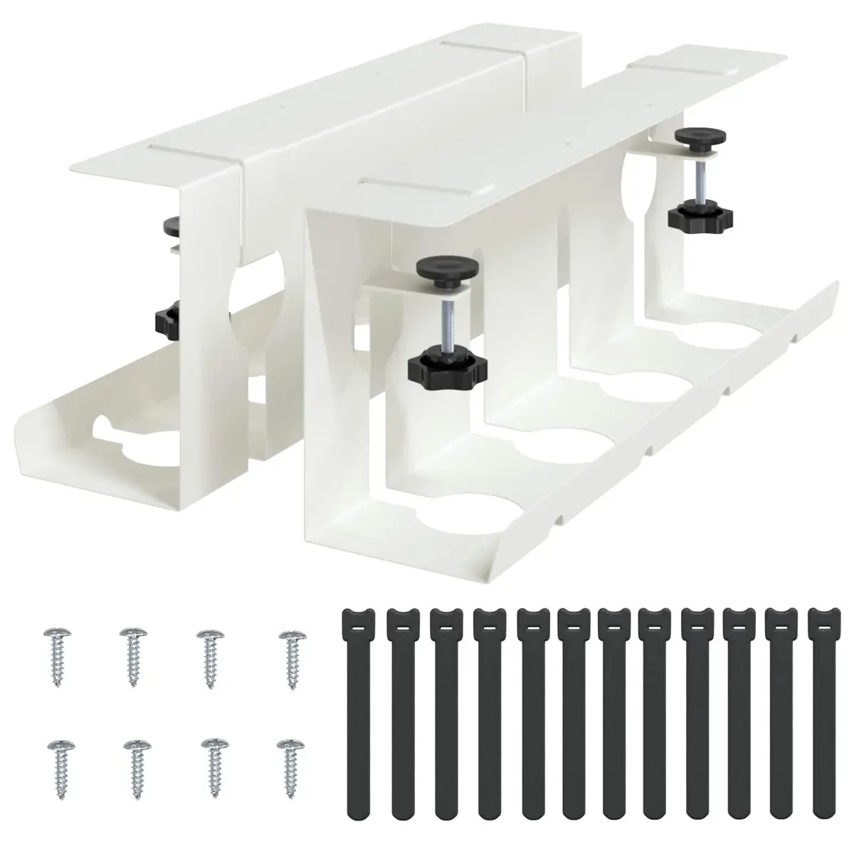 Cable Management Tray White 2 Piece Under Desk Organiser Clamp Screw Mount