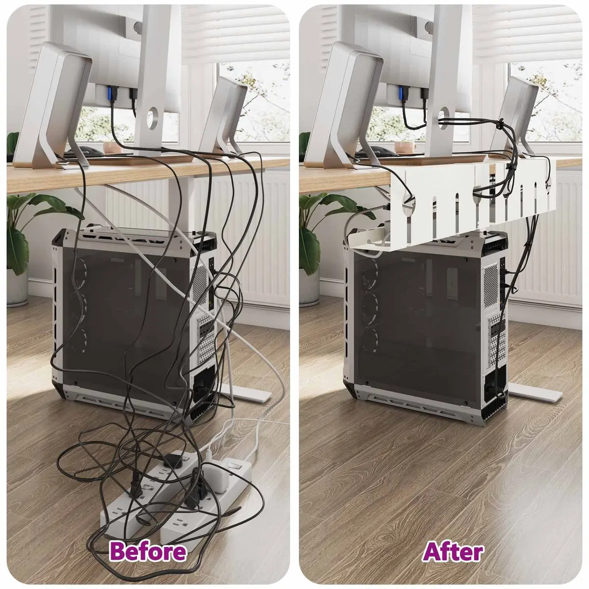 Cable Management Tray White 2 Piece Under Desk Organiser Clamp Screw Mount