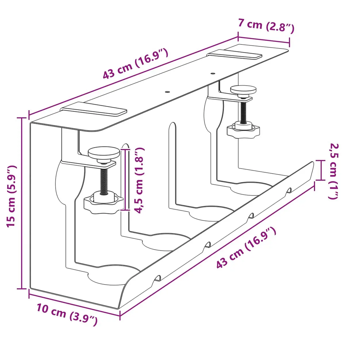Cable Management Tray White 2 Piece Under Desk Organiser Clamp Screw Mount