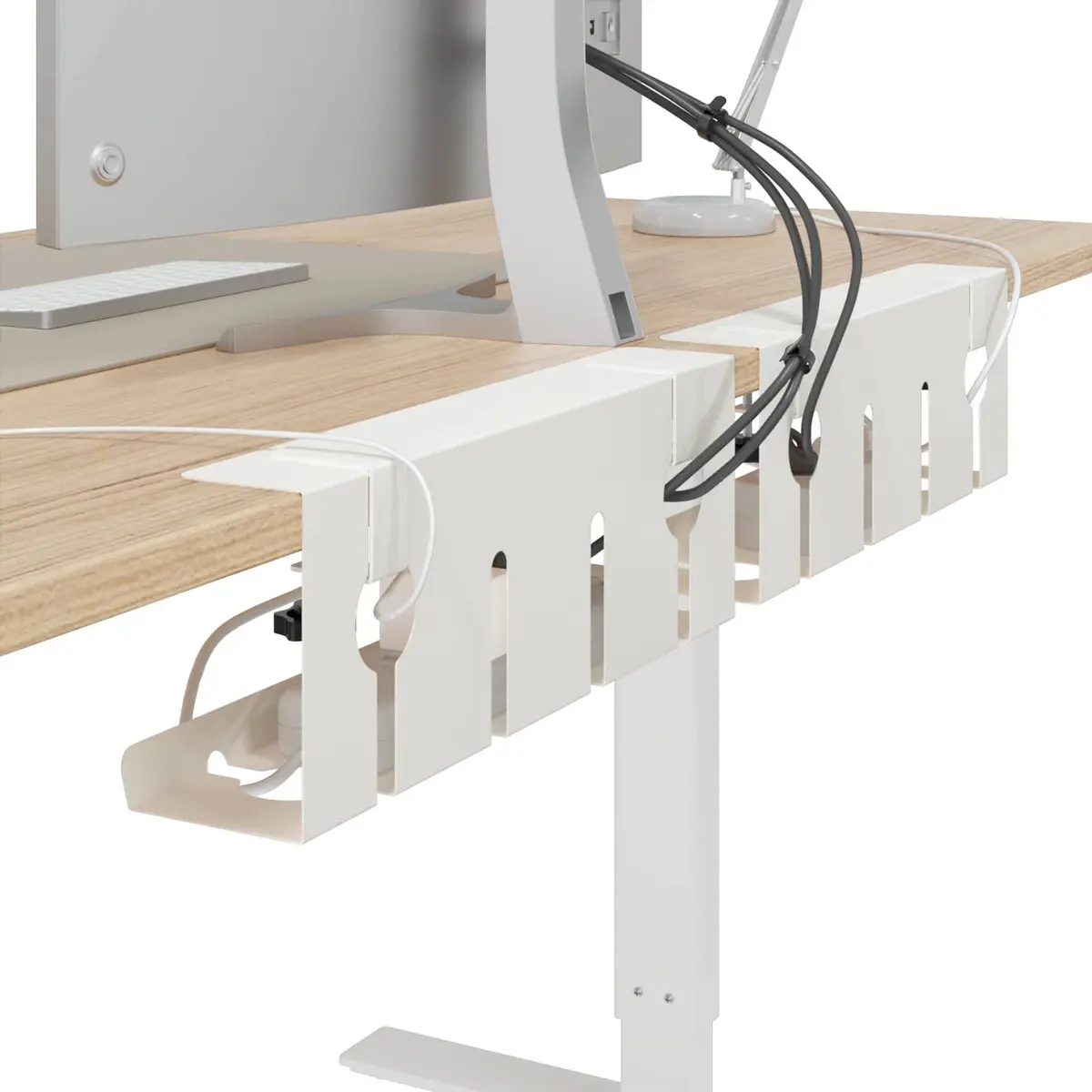 Cable Management Tray White 2 Piece Under Desk Organiser Clamp Screw Mount