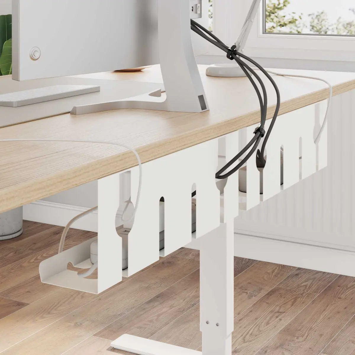 Cable Management Tray White 2 Piece Under Desk Organiser Clamp Screw Mount
