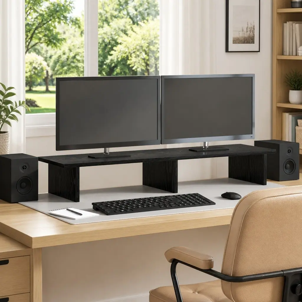 Black Engineered Wood Monitor Stand