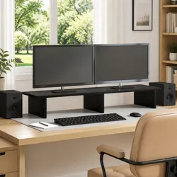 Compact Black Engineered Wood Monitor Stand