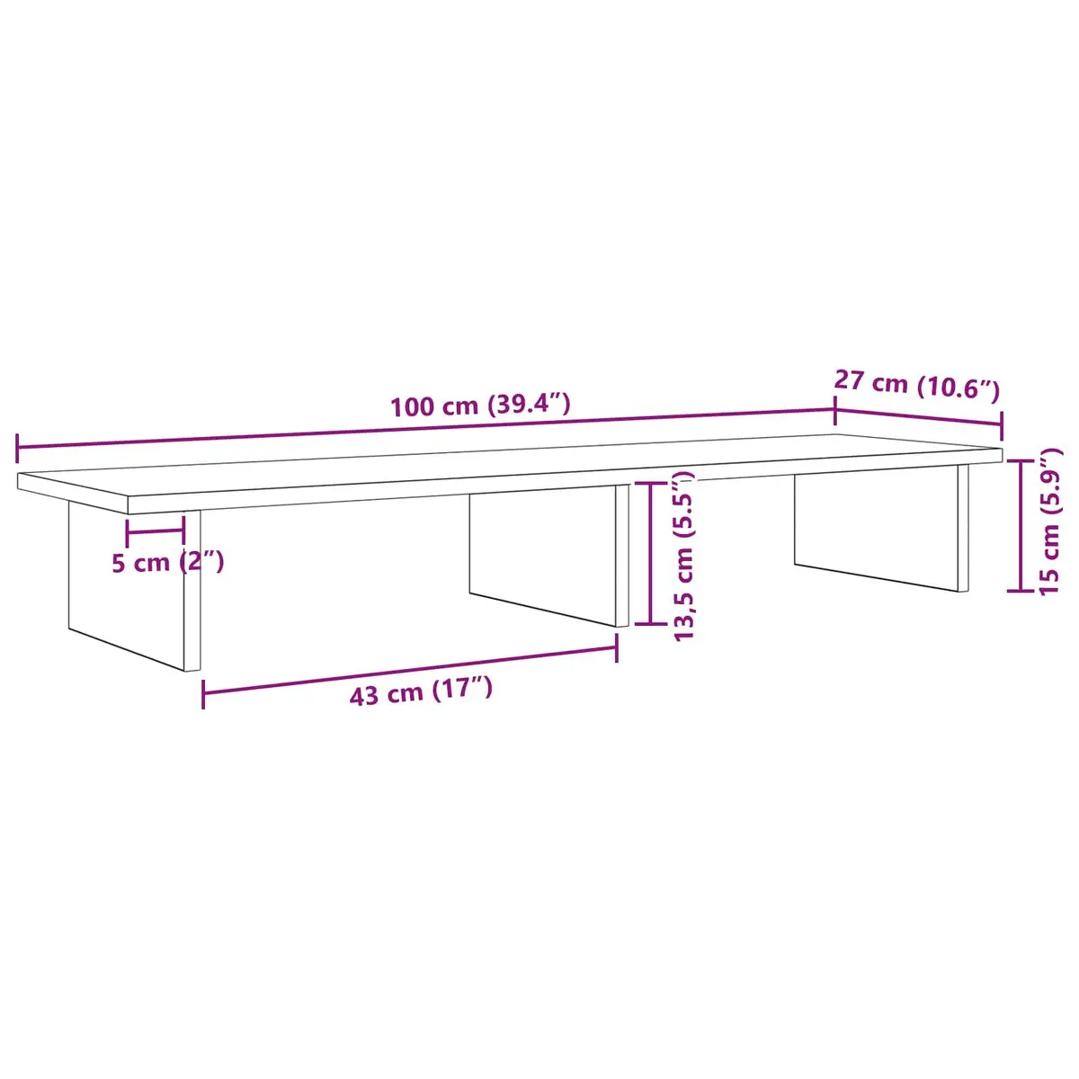 Monitor Stand Black Engineered Wood 100 x 27 x 15 cm Modern Minimalist Office